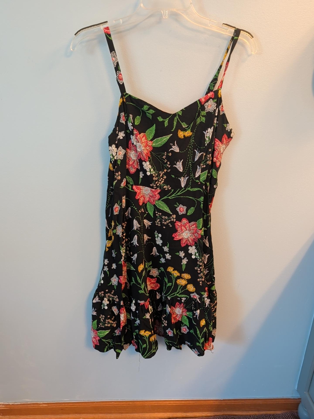 Old Navy Black Floral Spaghetti-Strap Mini Dress - Picture 2 of 5